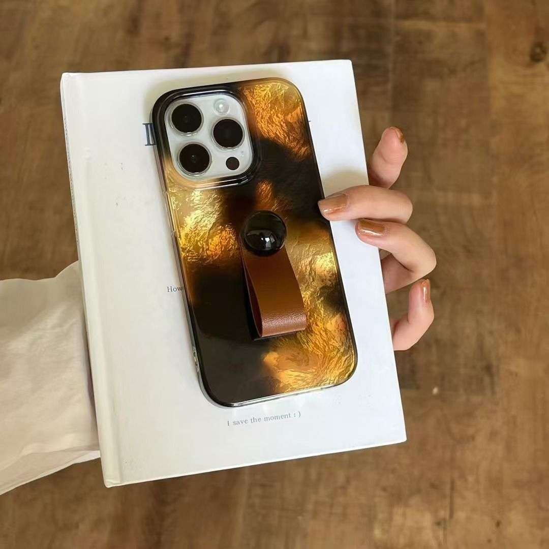 Stylish Brown Amber Glossy Iceberg Pattern Ring Buckle With Holder iPhone Cases For 15 16 Pro ProMax LEOPARD