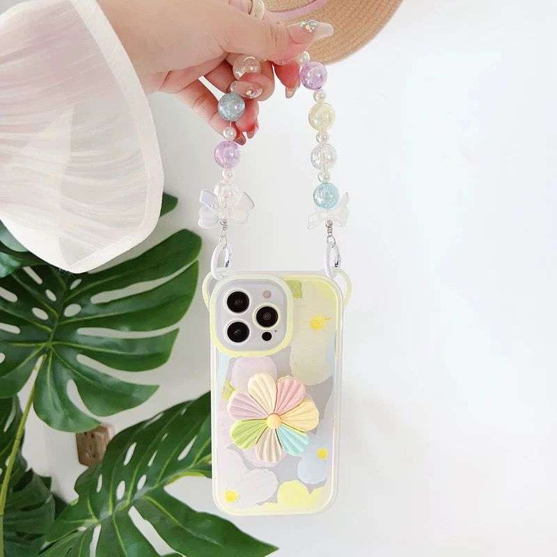Floral Design Case with Bracelet and Diamond Chain iPhone Cases For 15 16 Pro Pro Max M1
