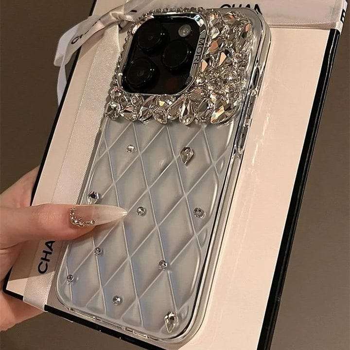 luxury Silver 3D Diamond Studded Crystal Shining iPhone Case For 14 15 Pro Plus Pro max SILVER