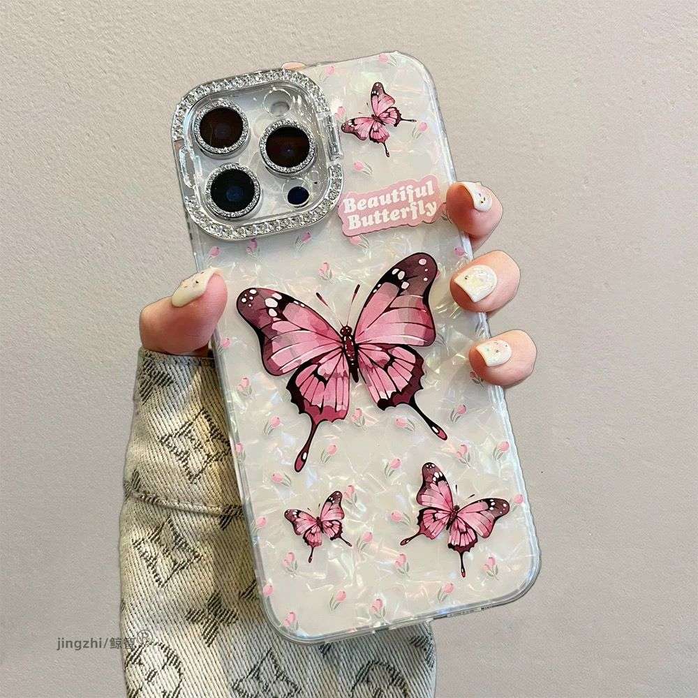 Premium Butterfly iPhone Cases With Diamond Stand For 16 15 14 Pro ProMax WHITE