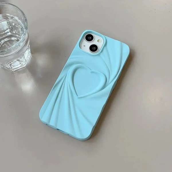 Heart Embossed iPhone Cases For 13 14 15 Pro Pro Max BLUE