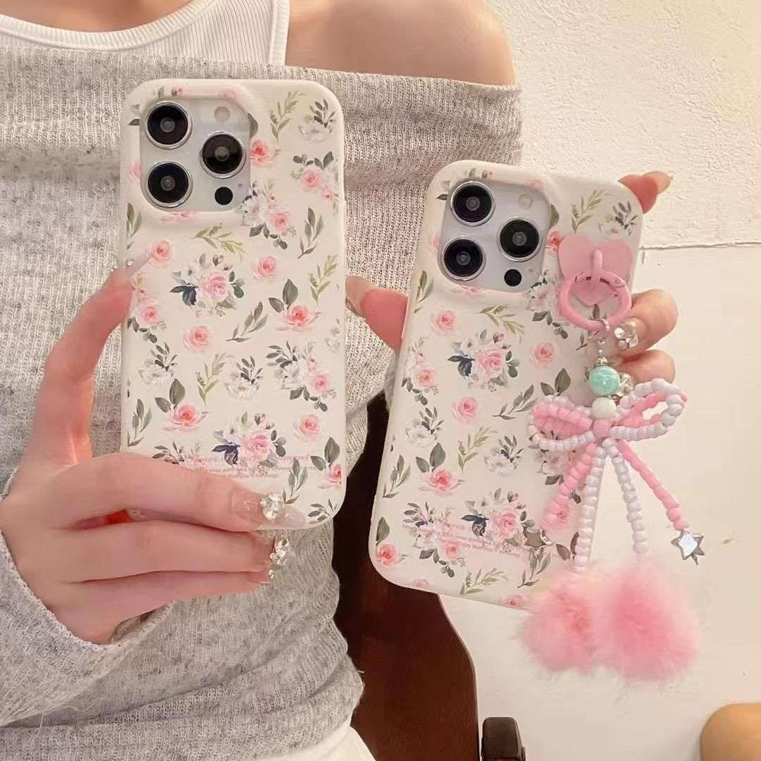 Flower Design Case With Chain Pom Pom iPhone Cases For 15 16 Pro Pro Max FLOWER DESIGN