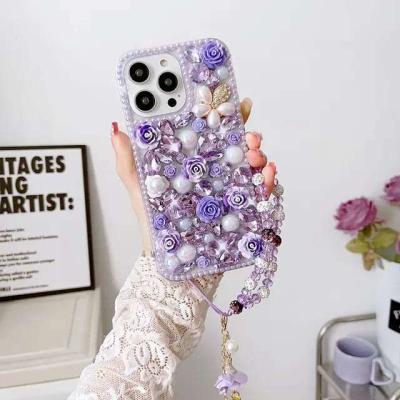 Luxury Bling Diamond Pearl Flower iPhone Cases For 13 Pro Pro max