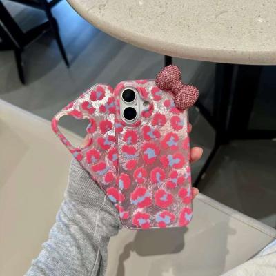 Pink Leopard Diamond Bow iPhone Cases For 16 15 Plus Pro Pro Max