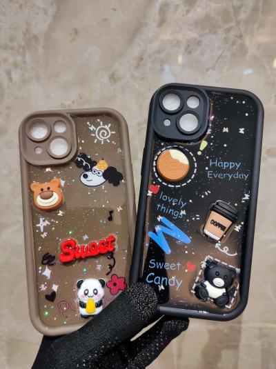 Glue Glittered TPU Case With Toys in Polybag iPhone Cases For 15 14 pro plus pro max