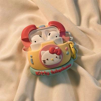 Cute Telephone Hello Kitty AirPods Earphone Case With Rabbit Ball Chain