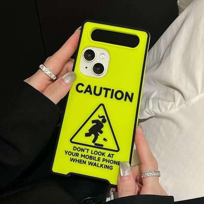CAUTION GLOW IN DARK NEON iPhone Cases For 13 14 15 Pro Pro Max